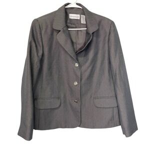 Alfred Dunner 12 Gray Pin Stripe Blazer Poly Blend Academia Church Career Money